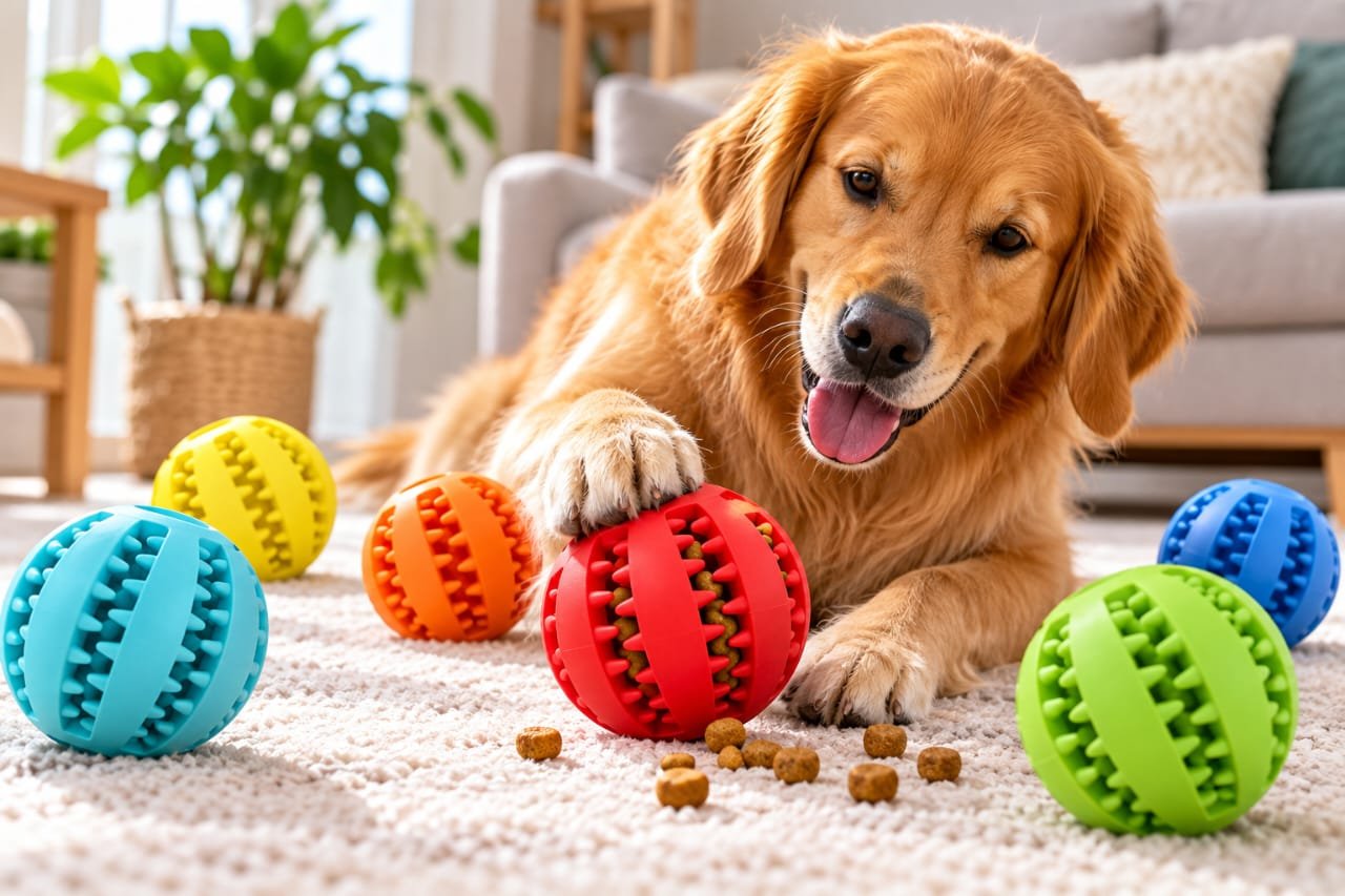 Illustration of fast-eating risks in dogs, including choking and obesity